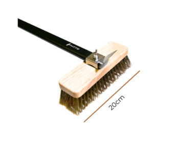Escova Fatto com base de 20cm, cerdas de latão e raspador, ideal para limpeza de fornos profissionais.